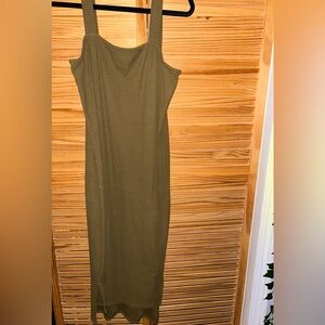 Olive Green Sleeveless Ribbed Dress
